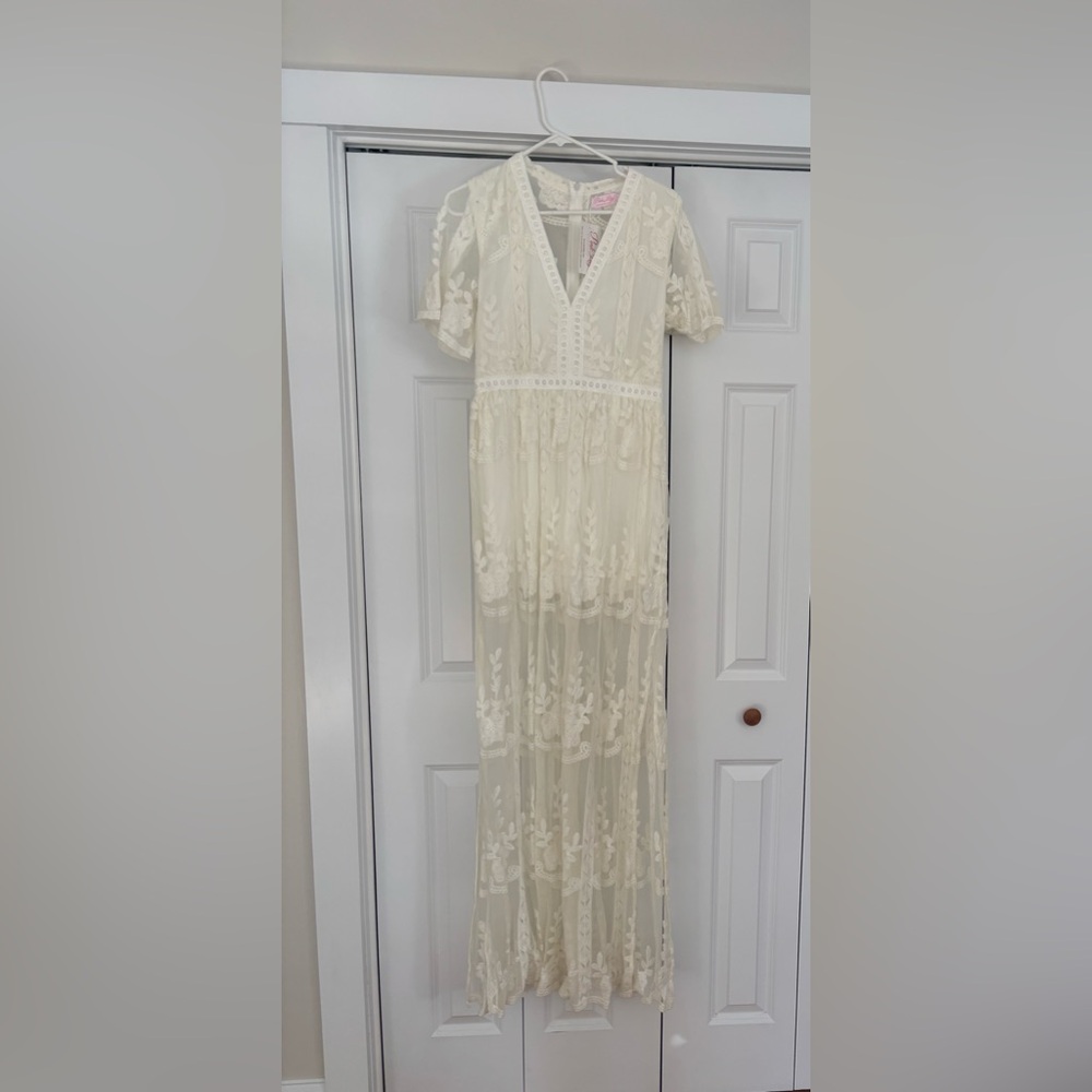 Pink Lily White Lace Maxi Dress